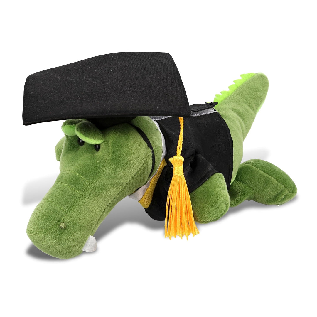 Alligator Graduation Plush Toy with Gown and Cap Tassel 7.5 Inches Black Green Polyester