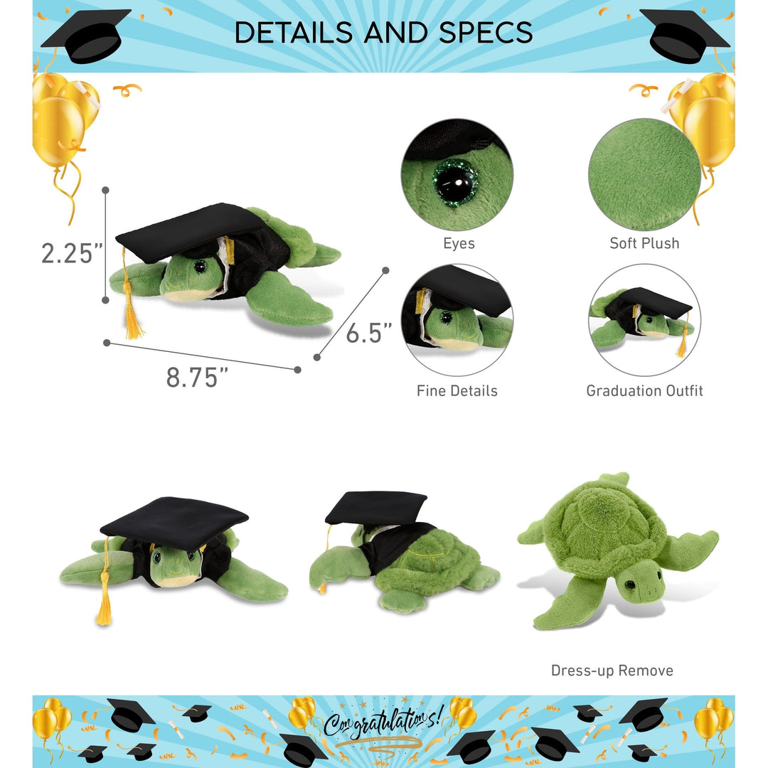 Green Sea Turtle Graduation Plush with Gown and Cap 6.5 Inches