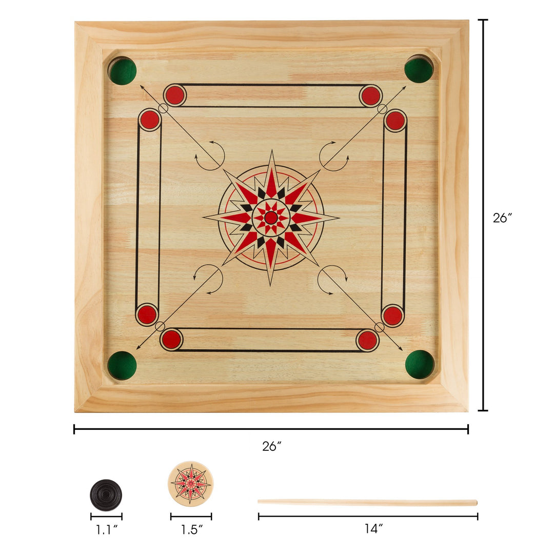 Carrom Board Game Classic Strike and Pocket Table Game with Cue