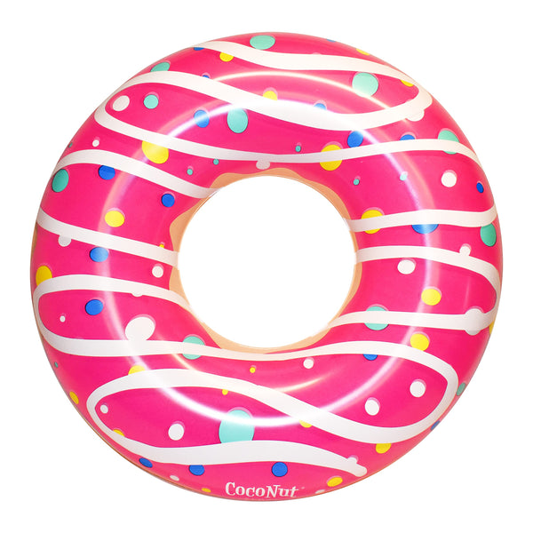 Coconut Outdoor Sprinkled & Glazed Pink Donut Pool Float - Inflatable Pool Ring - Durable Long Lasting Lounge Tube and Water Toy - Fun Decoration for Parties, Events - Ages 8+ Years