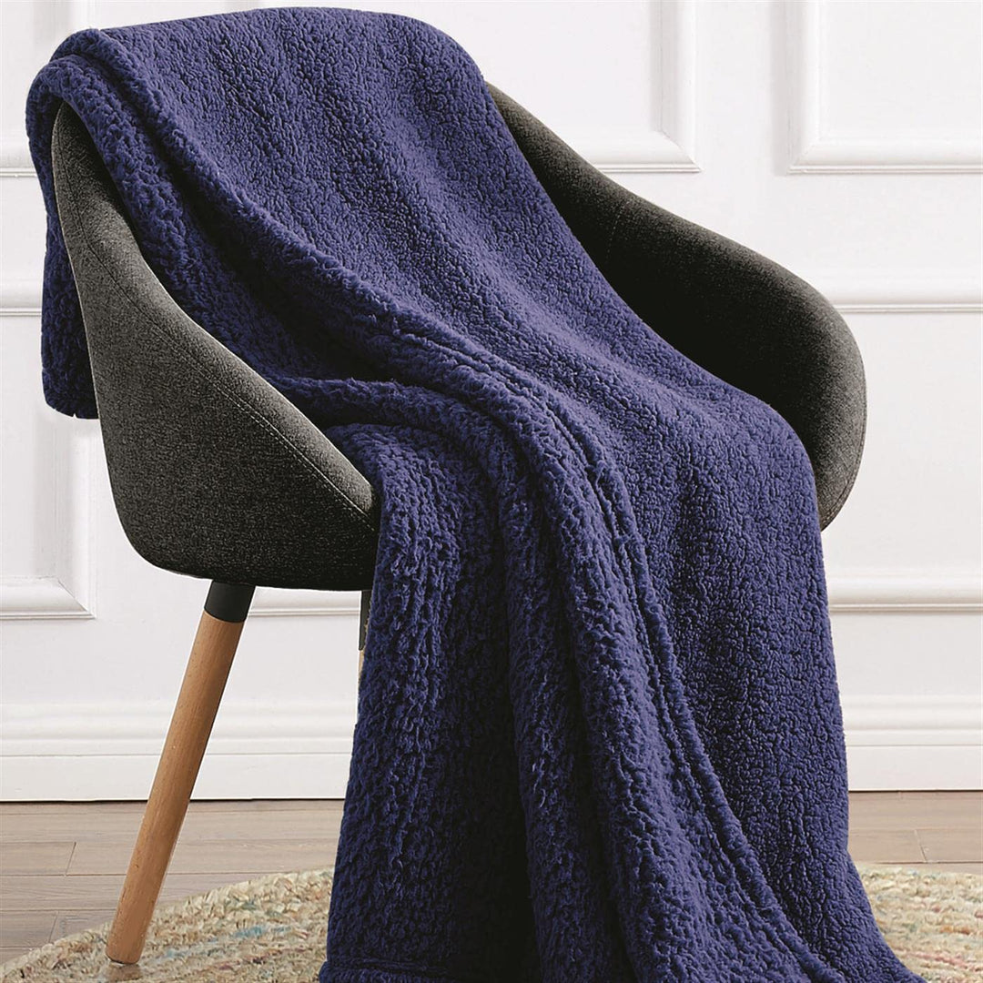 My World - Kids Cloud Sherpa Throw - Extra Fluffy and Soft - Navy, 50x60 (TH4245NV-9100)