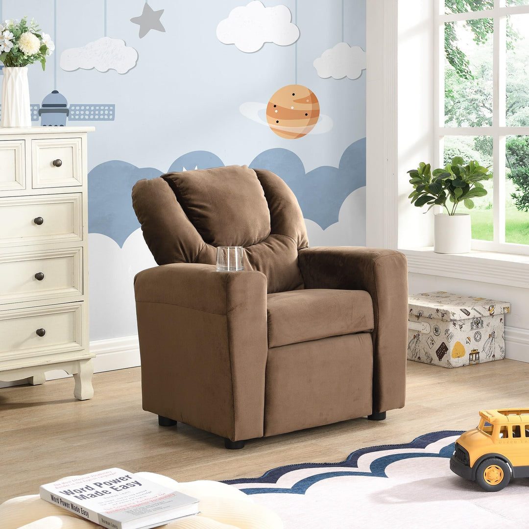 Velvet Kids Recliner Chair with Cup Holder and Sturdy Construction