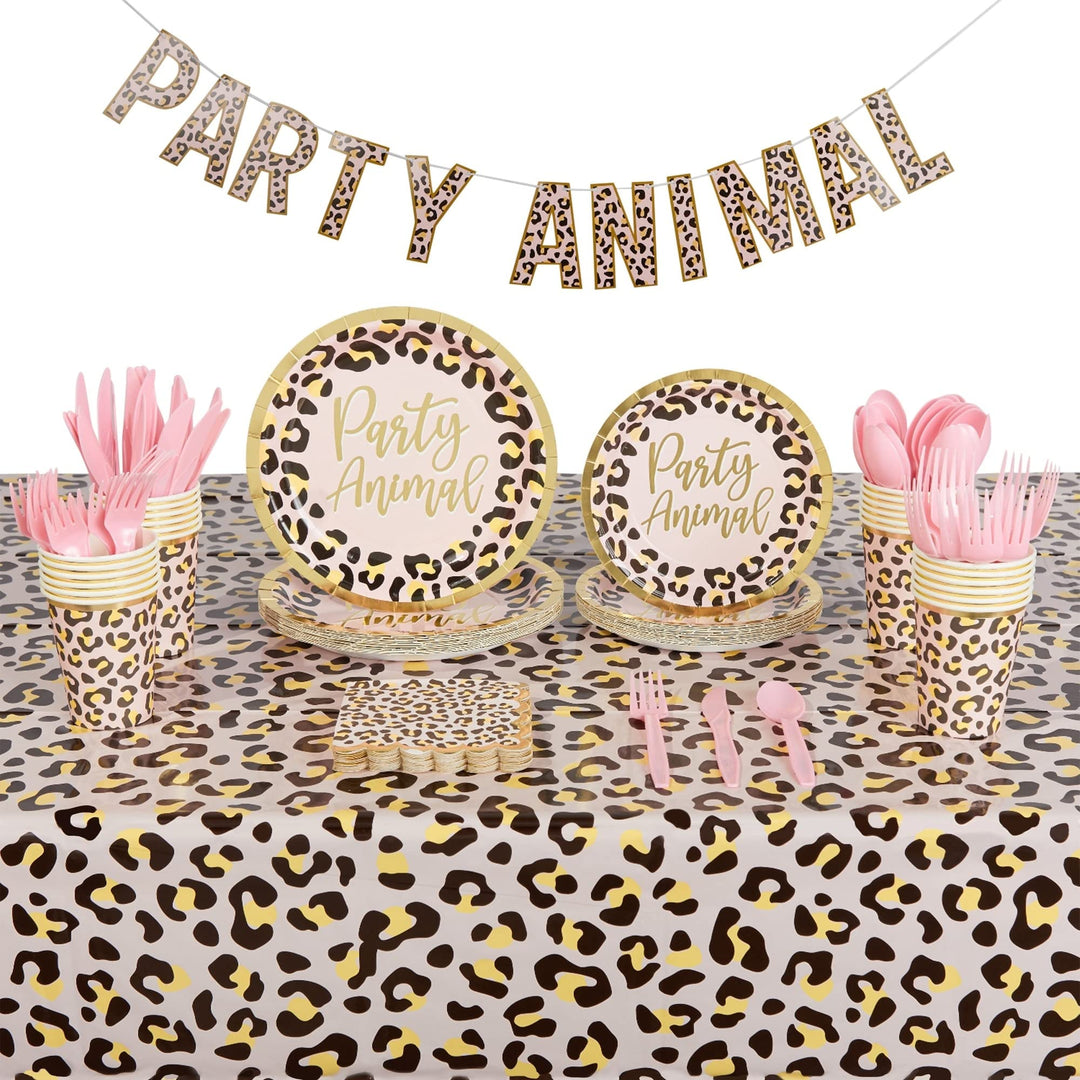 Safari Birthday Party Supplies Cheetah Animal Dinnerware and (Serves 24) Multi Color Square Synthetic Fiber