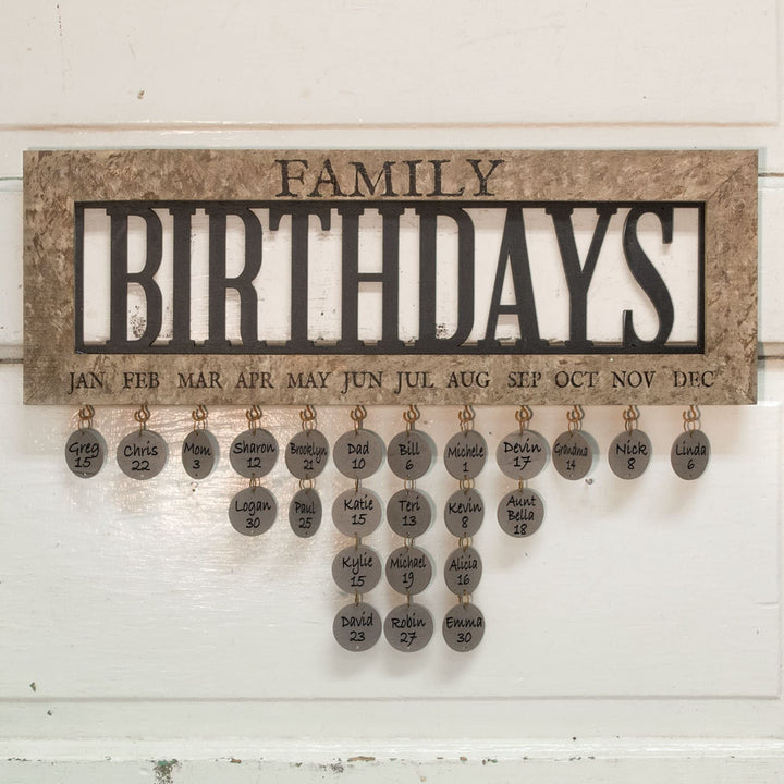 Framed Family Birthday Calendar Brown Farmhouse Wood