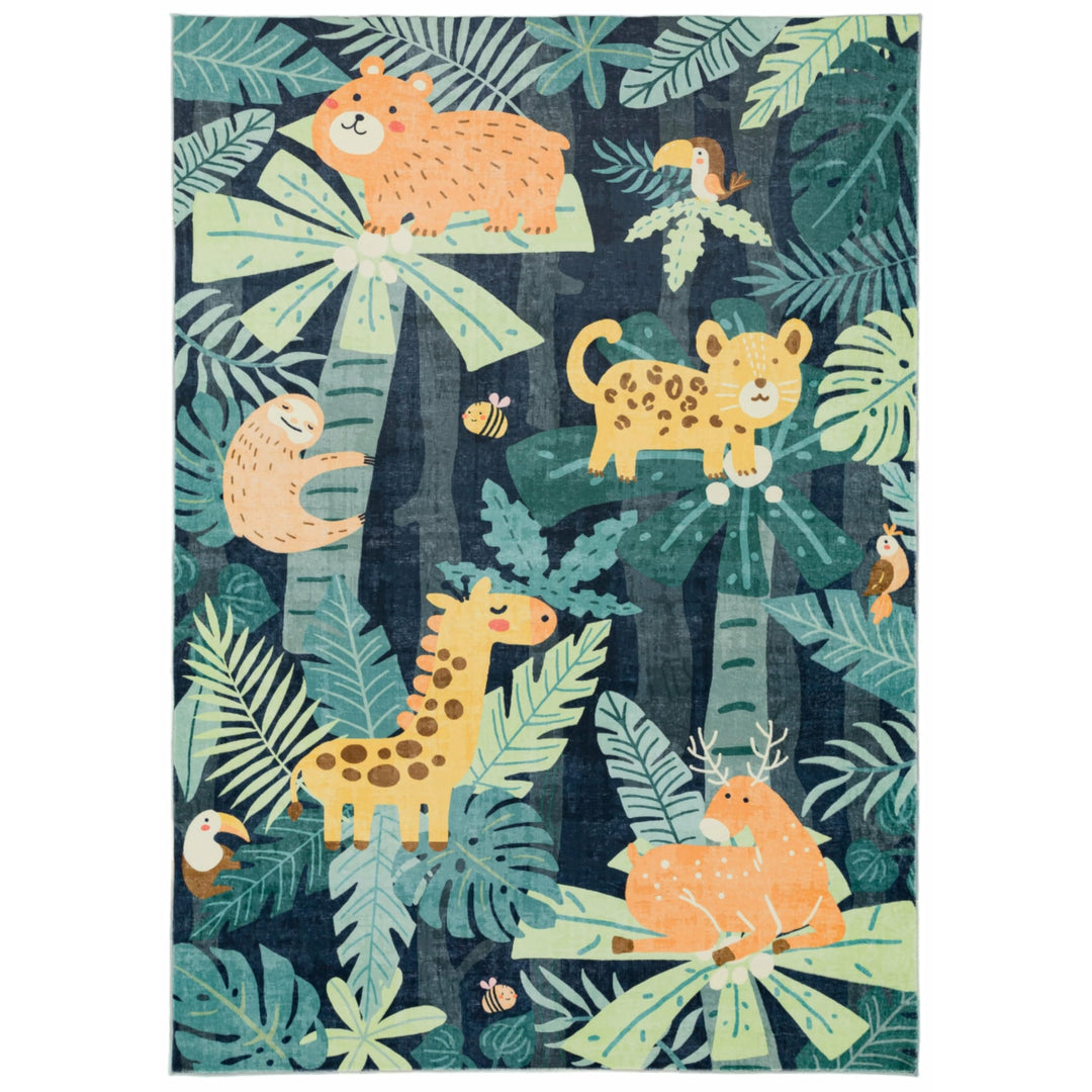 Kids Collection Explore The Jungle Trees Animals Area Rug 5'x'7' 5"