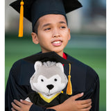 Wolf Graduation Plush Toy with Gown and Cap Tassel 6 Inches Black Grey