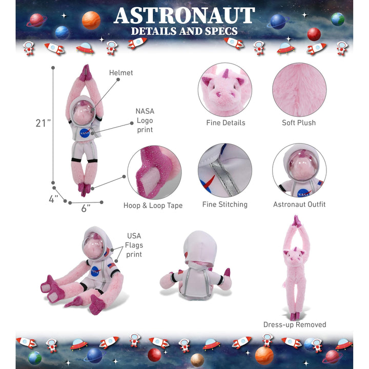 Hanging Pink Unicorn Astronaut Plush with Helmet and Suit 21 Inches