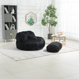 Bean Bag Chair Fur Lazy Sofa with Ottoman Black Solid Modern