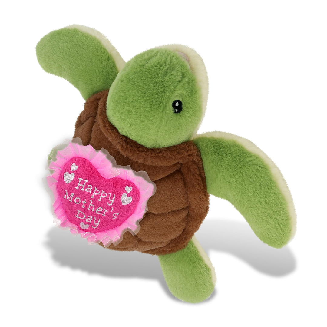 Plush Sea Turtle with Pink Heart 12 Inches Brown Green Polyester