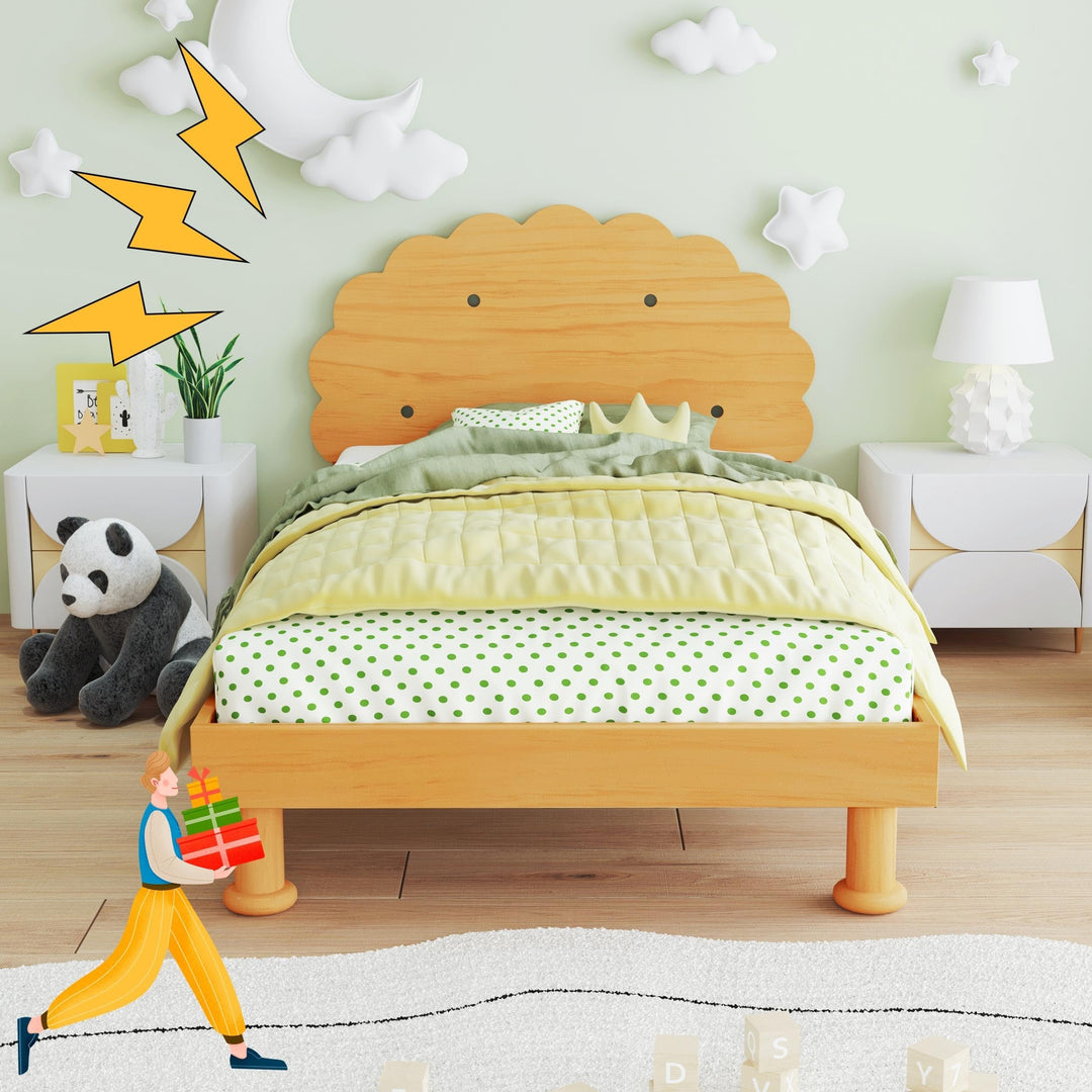 Twin Size Platform Bed Kids Cookie-Shaped Frame for Boys Girls