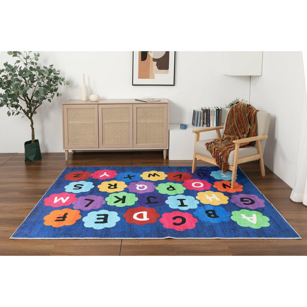 Kids Collection Colorful Alphabet ABC Educational Area Rug 5'x'7' 5" X 7" Multi Color Graphic Tween Patterned Rectangle Cotton Polyester Rubber Latex Free Washable