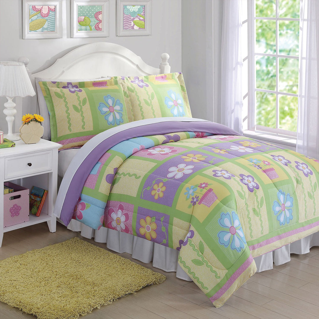 My World Sweet Helena Comforter Set, Full/Queen, Green, Purple