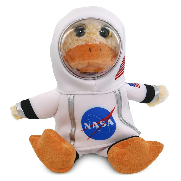 Sitting Yellow Duck Astronaut Plush with Helmet and Suit 9 Inches White Polyester