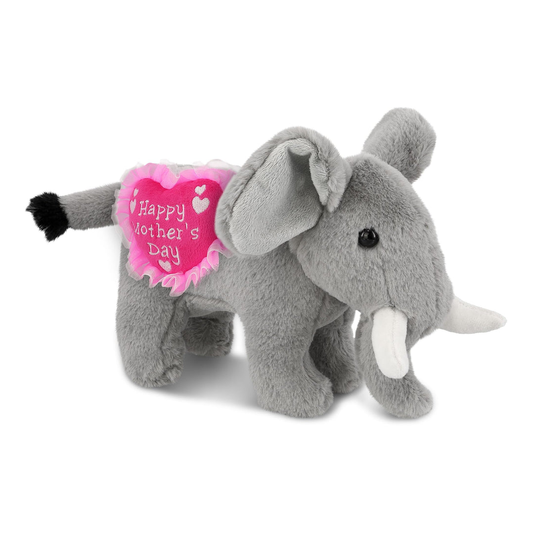 Plush Standing Elephant with Pink Heart 7.5 Inches Grey Polyester