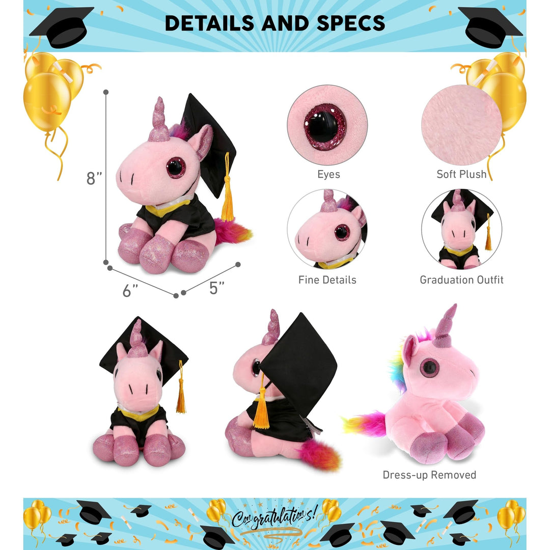 Sparkle Eyes Pink Unicorn Graduation Plush with Gown and Cap 8