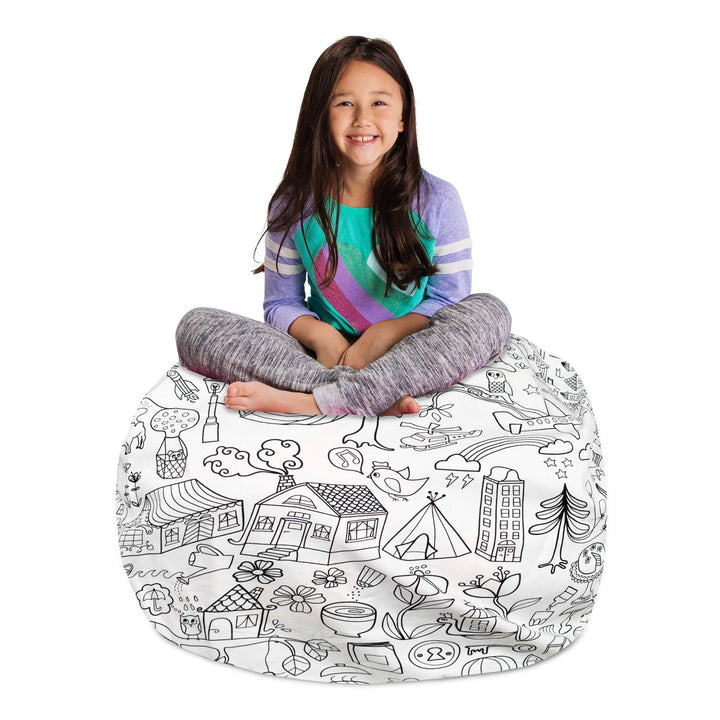 Posh Stuffable Kids Stuffed Animal Storage Bean Bag Chair Cover - Childrens Toy Organizer, Large-38 - Canvas Coloring Fabric - Fun World