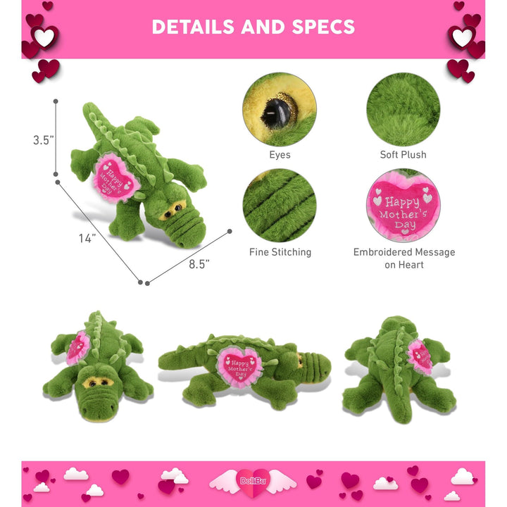 Plush Green Alligator with Pink Heart 14 Inches