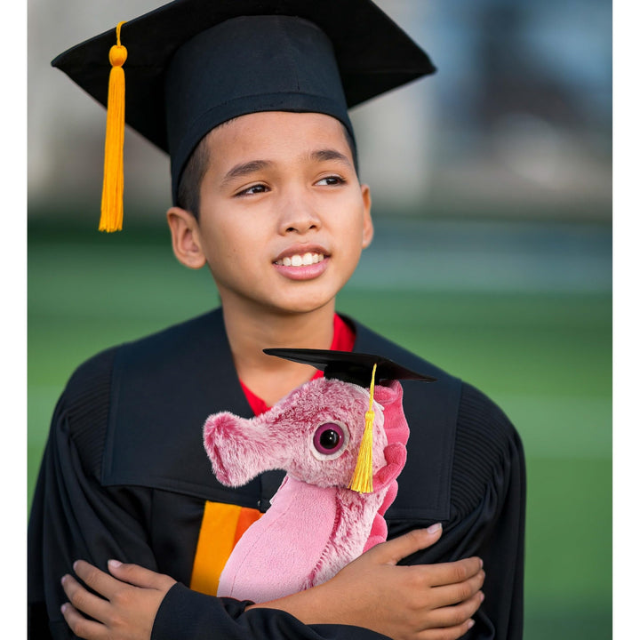 Pink Seahorse Graduation Plush with Cap Tassel 15 Inches Black