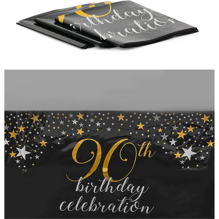 90th Birthday Party Decorations Plastic Tablecloth (54 X in 3-Pack) Black Design Rectangle Vinyl