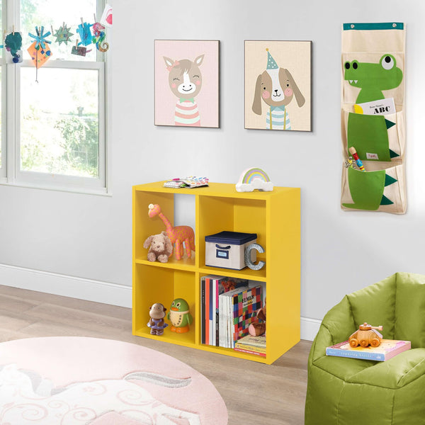 4-Cube Children's Bookcase Kids Toy Storage Shelf Organizer Yellow Wood