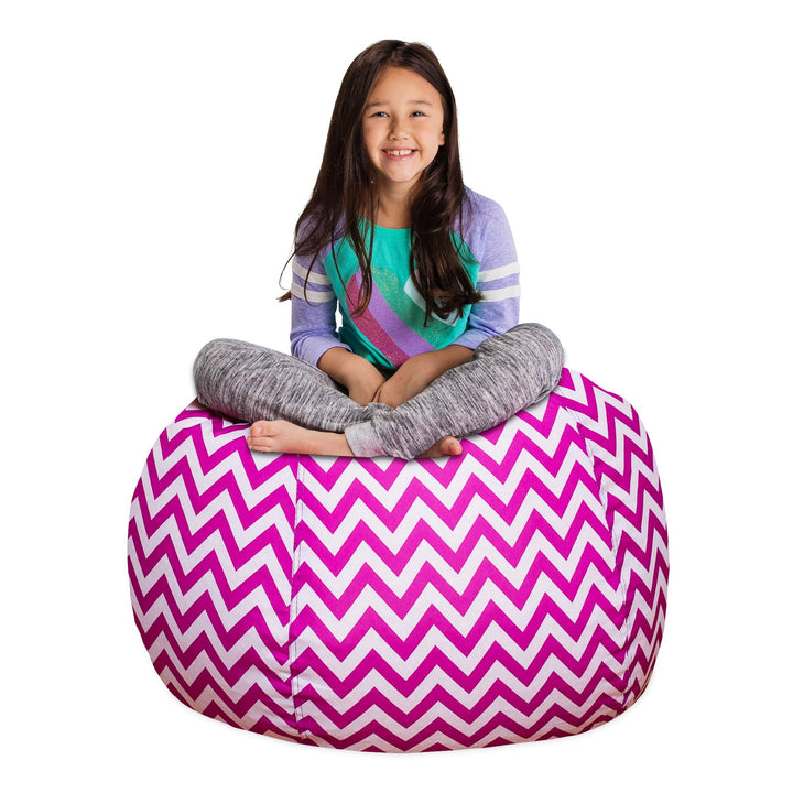 Posh Stuffable Kids Stuffed Animal Storage Bean Bag Chair Cover - Childrens Toy Organizer, Large 38" - Pattern Chevron Purple and White