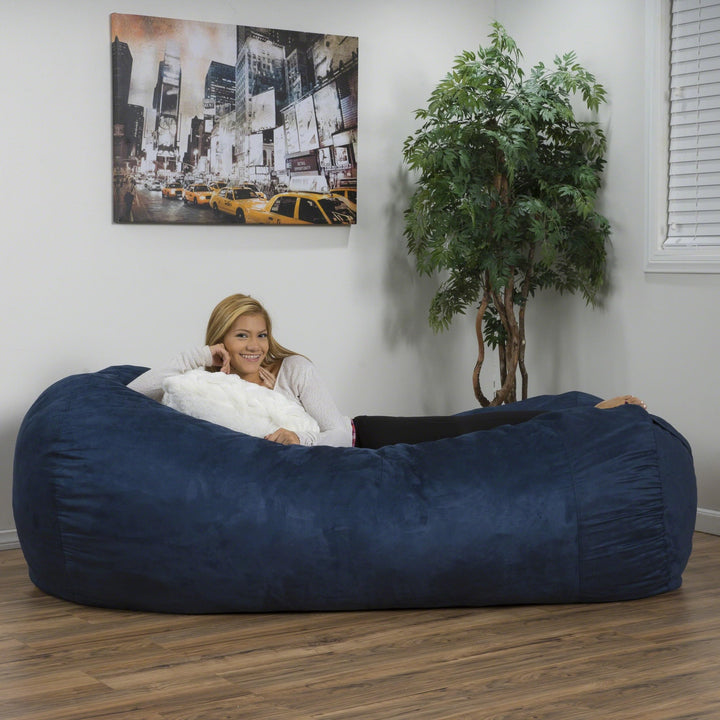 Comfortable Cylindrical Suede Bean Bag with Microfiber Blue Modern Contemporary Handmade