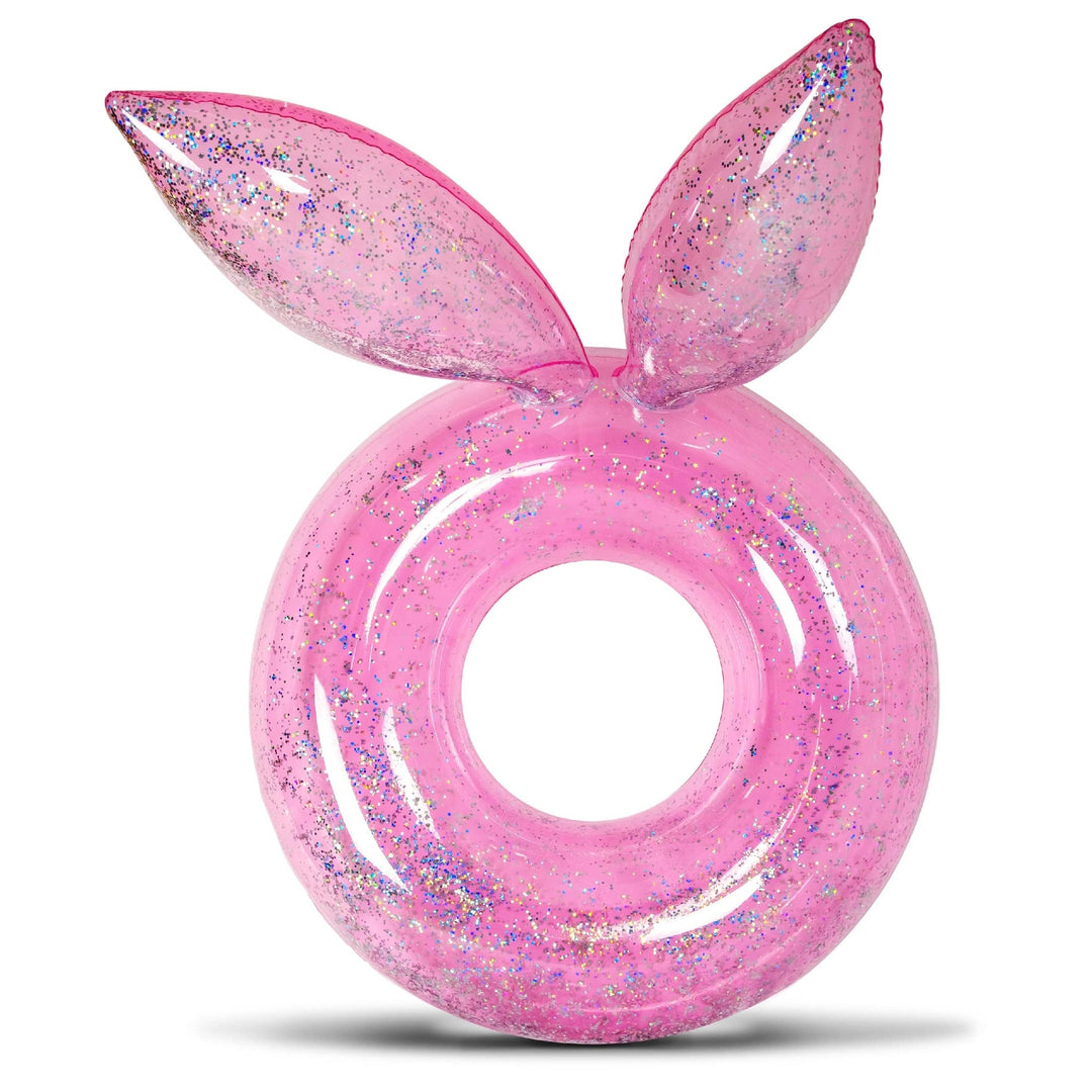 Inflatable Bunny Pool Float Tube with Sparkle Silver Confetti 36 Inch Pink