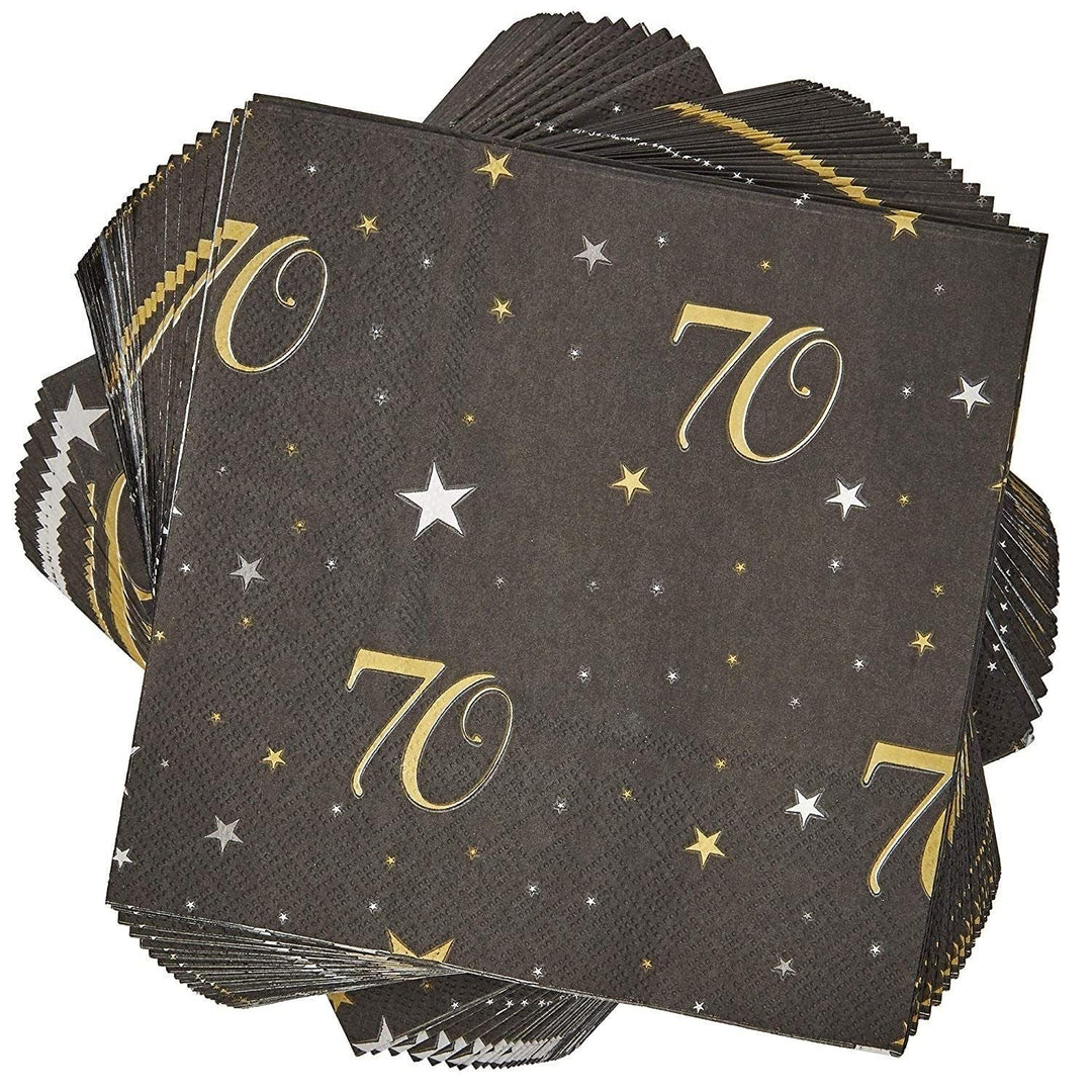 Pack 70th Themed Paper Napkin 6.5" for Birthday Or Anniversary Tableware D Cor Black Square Synthetic Fiber