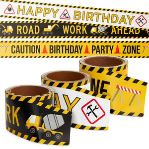 3 Rolls of Under Construction Tape for Birthday Decorations 3" Wide Foot Roll Party Supplies Multi Color Plastic