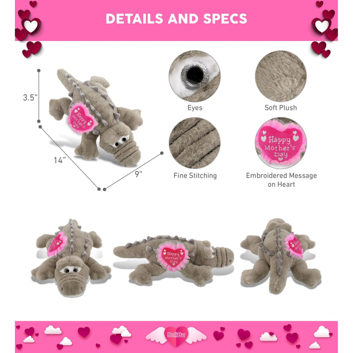 Plush Grey Alligator with Pink Heart 14 Inches