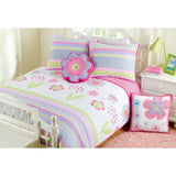 Pink White Blossom Floral Quilt Set Twin Blue Lavender Flower