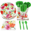 24 Set Hawaiian Dinnerware Party Supplies for Birthday Event Summer Multi Color Floral Casual Over 60 Piece