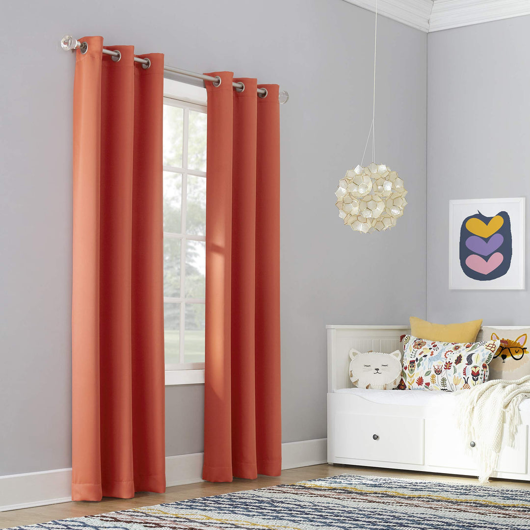 Sun Zero Riley Kids Bedroom Blackout Grommet Curtain Panel, 40" x 95", Tangerine Orange