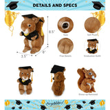 Squirrel Graduation Plush Toy with Gown and Cap Tassel 8.5 Inches Black Brown Polyester