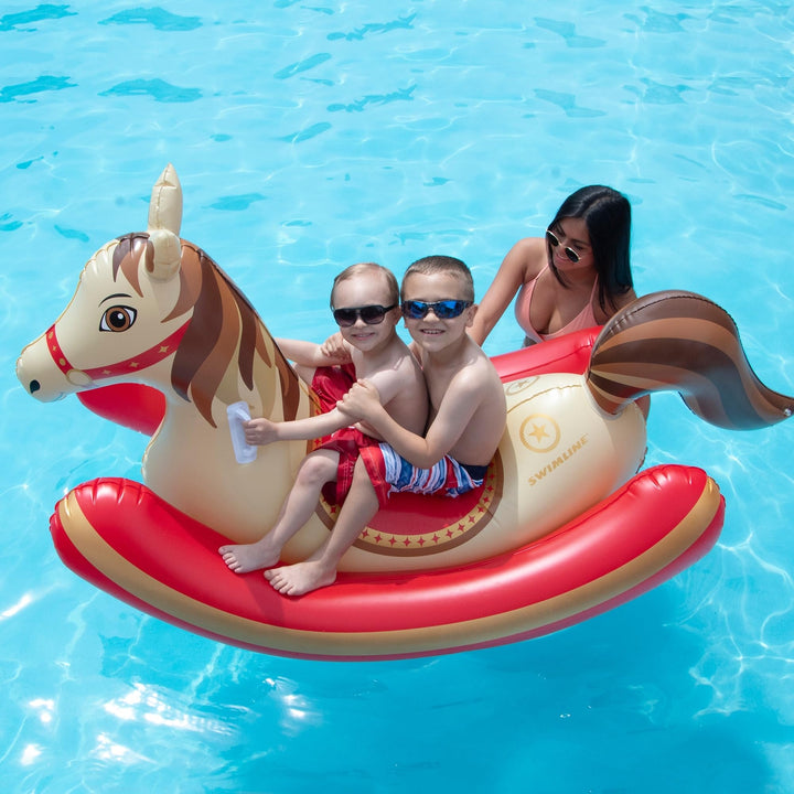 86" Brown and Red Hobby Horse Rocker Inflatable Swimming Pool