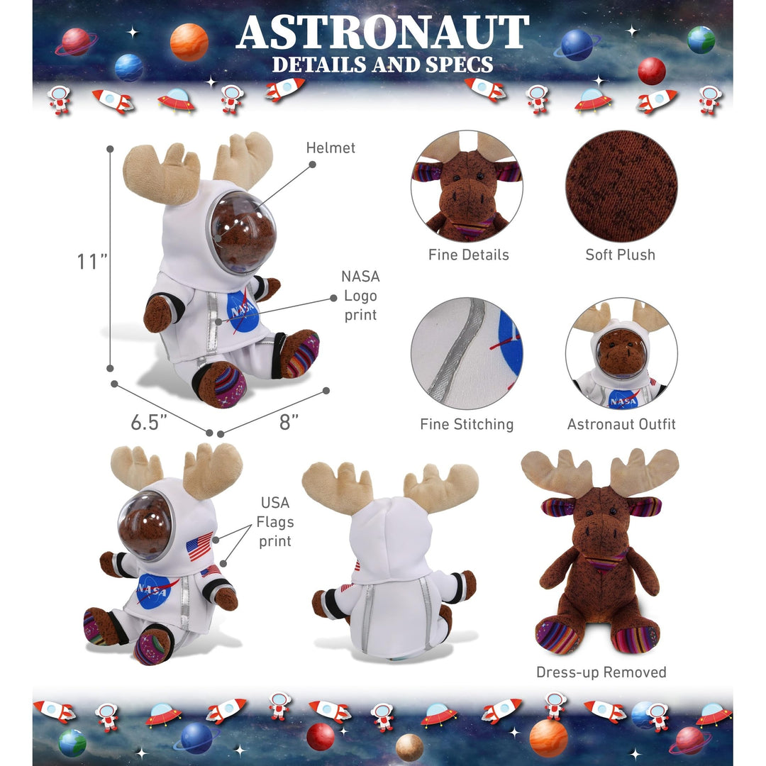 Sitting Brown Moose Astronaut with Helmet and Suit 11 Inches White