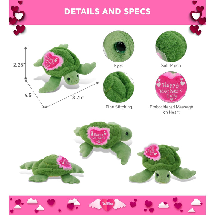 Plush Green Sea Turtle with Pink Heart 6.5 Inches