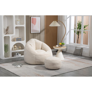 High Pressure Foam Bean Bag Chair Beige Solid Modern Contemporary Microfiber