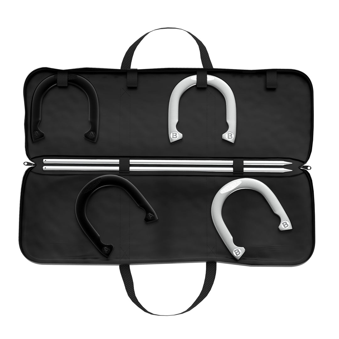 Hey! Play! Trademark Games Professional Horseshoe Set - Heavy Duty with Carrying Case Black/Silver, 1.25x28x9.25