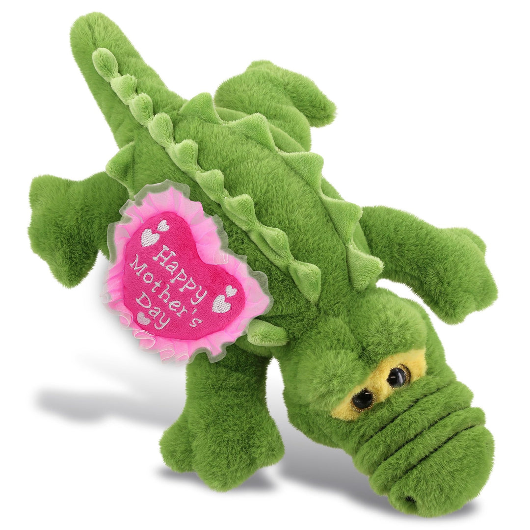 Plush Green Alligator with Pink Heart 14 Inches Polyester