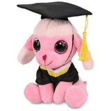 Sparkle Eyes Pink Poodle Dog Graduation Plush with Gown Cap 6 Inches Black Polyester