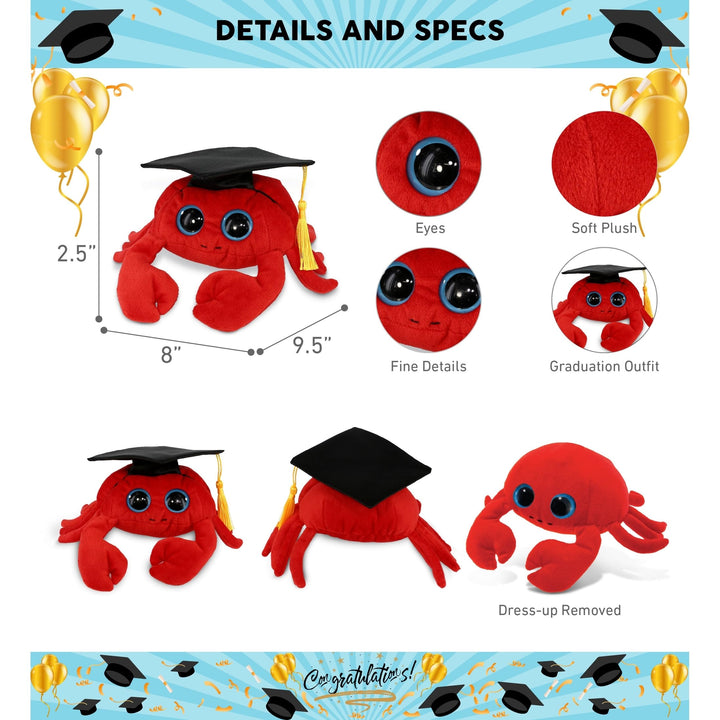 Red Crab Graduation Plush Toy with Cap 9.5 Inches Black