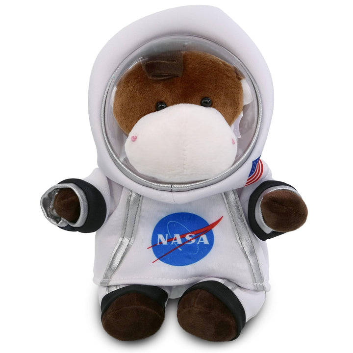 Horse Astronaut Plush Toy with Space Helmet and Suit 6 Inches Brown White Polyester