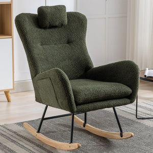 Green Rocking Chair Nursery Armchair with Wood Base IDE Handy Solid Modern Contemporary Velvet Finish Padded Seat