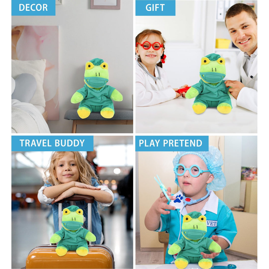 Frog Doctor Plush Toy with Cute Scrub Uniform and A Cap Outfit 6