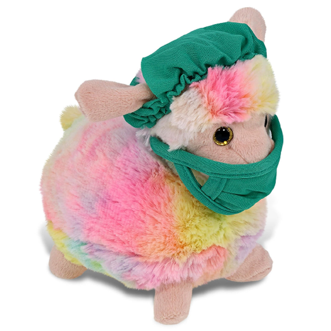 Rainbow Sheep Doctor Plush Toy with Scrub Uniform and Cap 7 Inches Multi Color Polyester