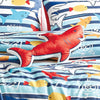 Blue Sharks Fish Sea Life Kids Comforter Set Embroidery Soft Bedding