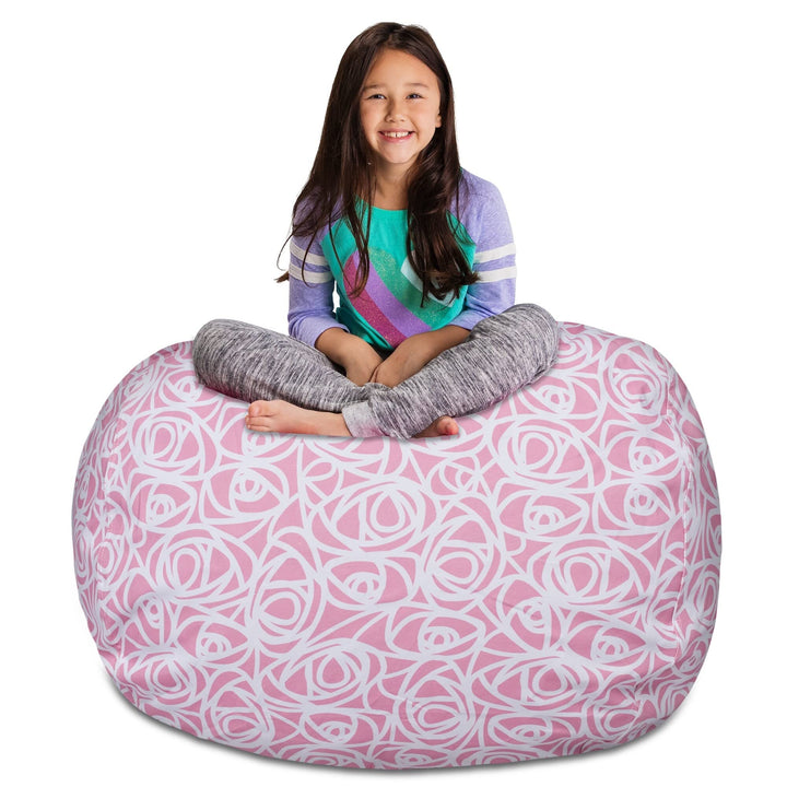 Posh Creations Kids Stuffed Animal Storage Bean Bag Chair Cover - Childrens Toy Organizer, X-Large-48in, Canvas Roses Pink