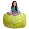 Posh Stuffable Kids Stuffed Animal Storage Bean Bag Chair Cover - Childrens Toy Organizer, X-Large 48" - Pattern Swirls Lime and White