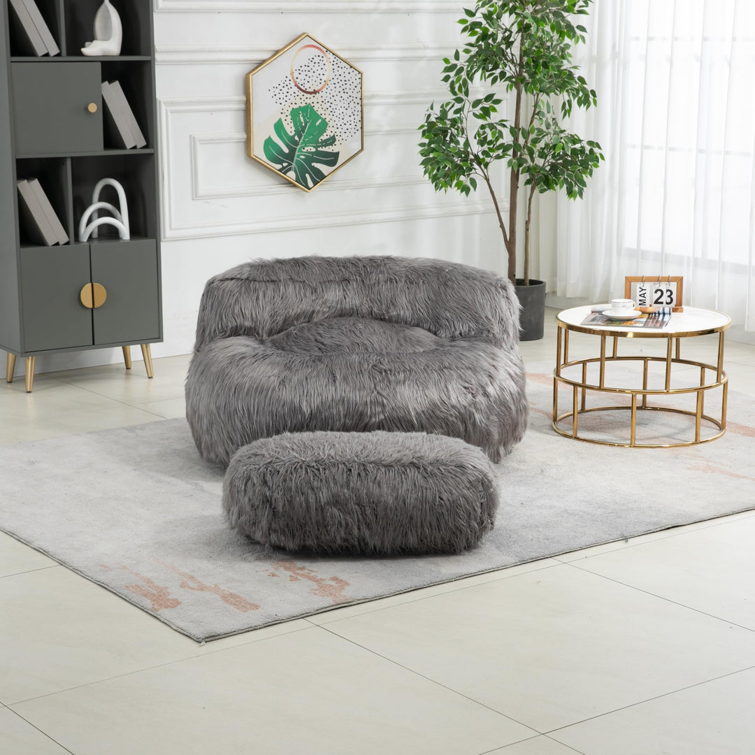 Bean Bag Chair Fur Lazy Sofa with Ottoman Memory Sponge for Living